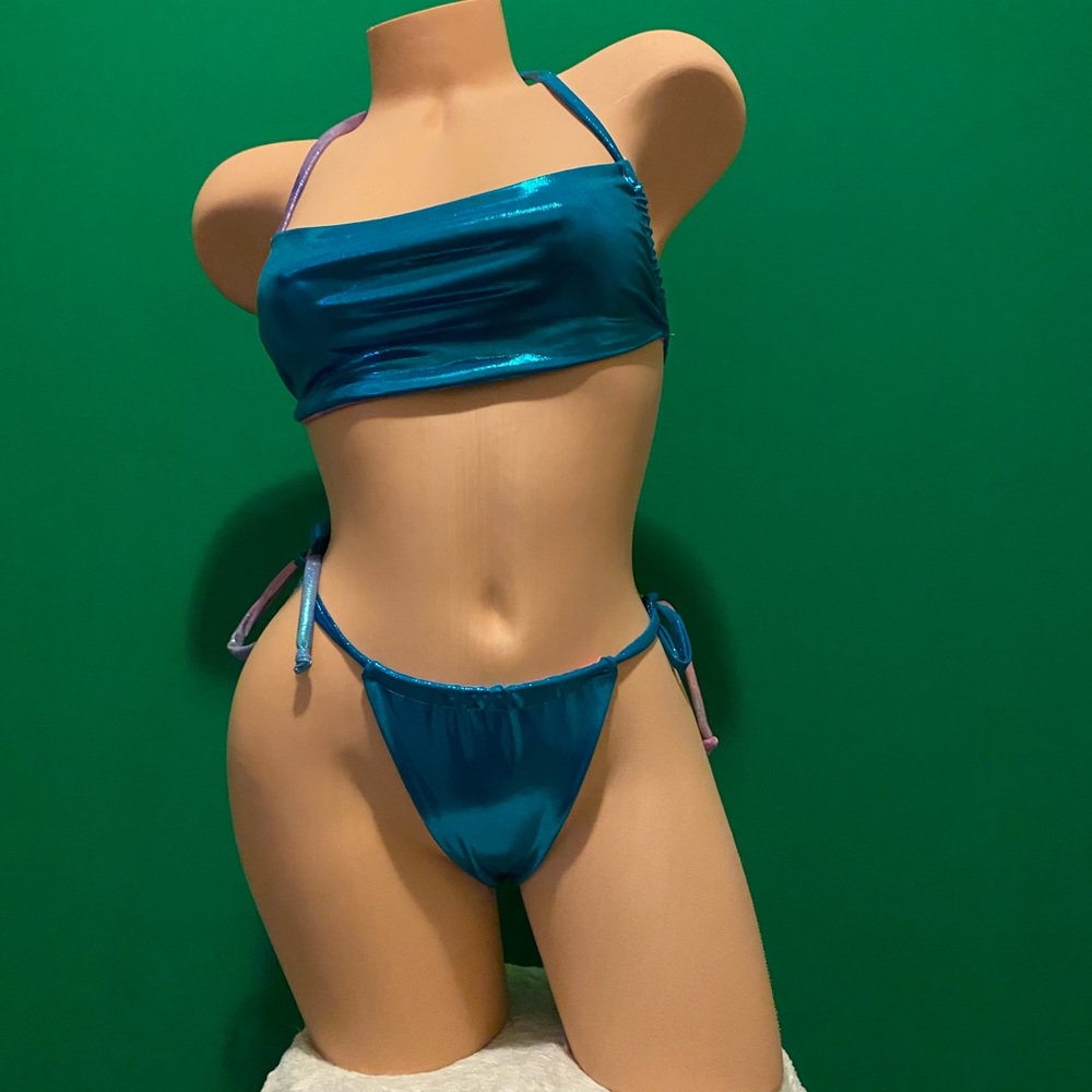 Handmade Reversible Blue Bikini Women Size S
